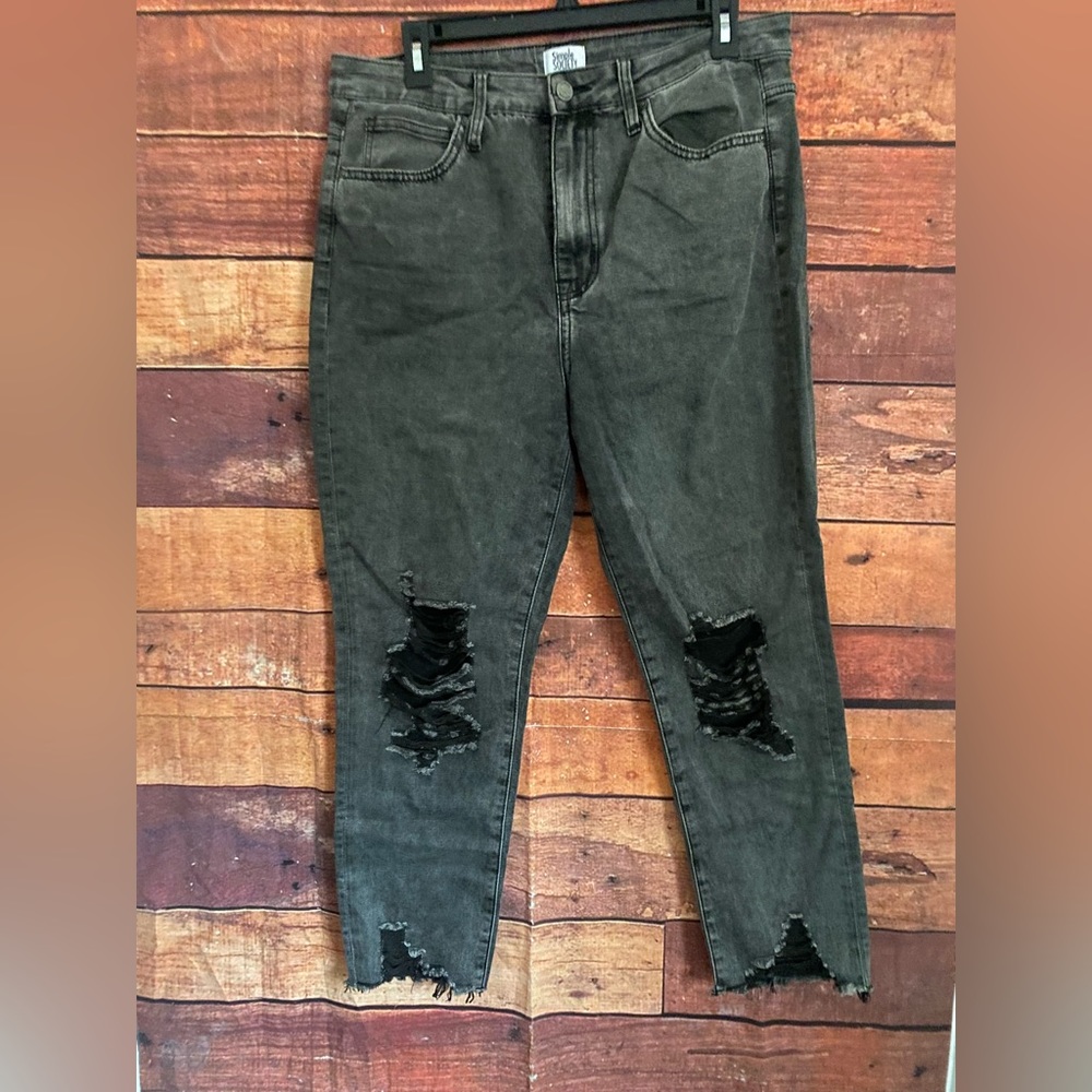 Simple Society Jeans Womens Dark Wash Black Ankle Raw Hem  Denim Jeans 15/32